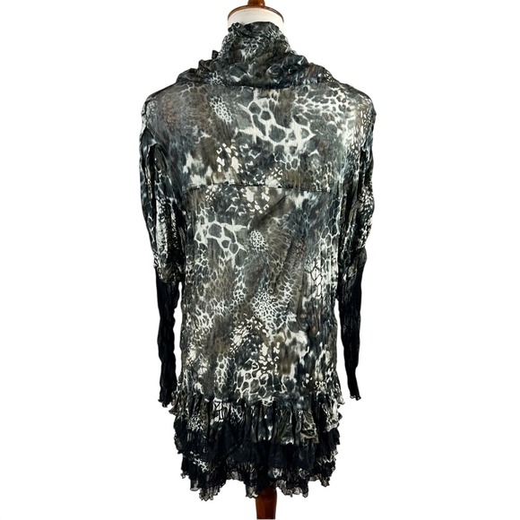 Puli Leopard Print Ruffle Tunic Dress L Sheer Boho Layered Hem Animal Print Top - Picture 2 of 10